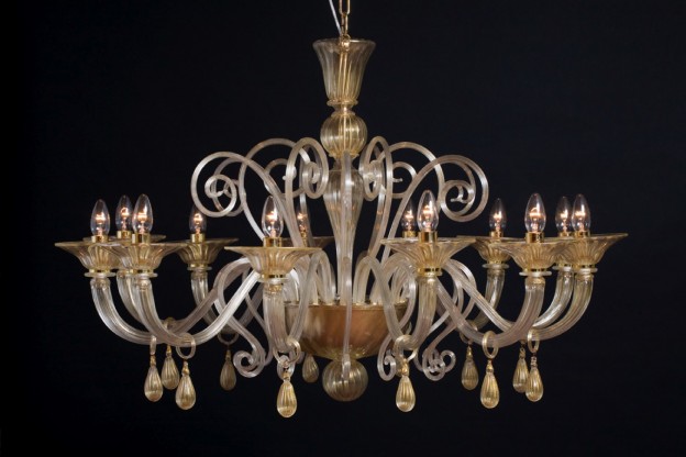 Produzione lampadario artigianale veneziano ALTHEA lavorazione vetro di Murano originale