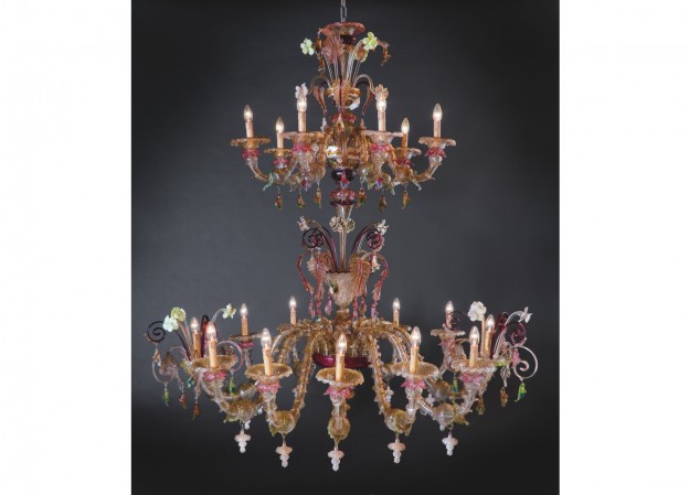 Produzione lampadario artigianale veneziano CADORO lavorazione vetro di Murano originale